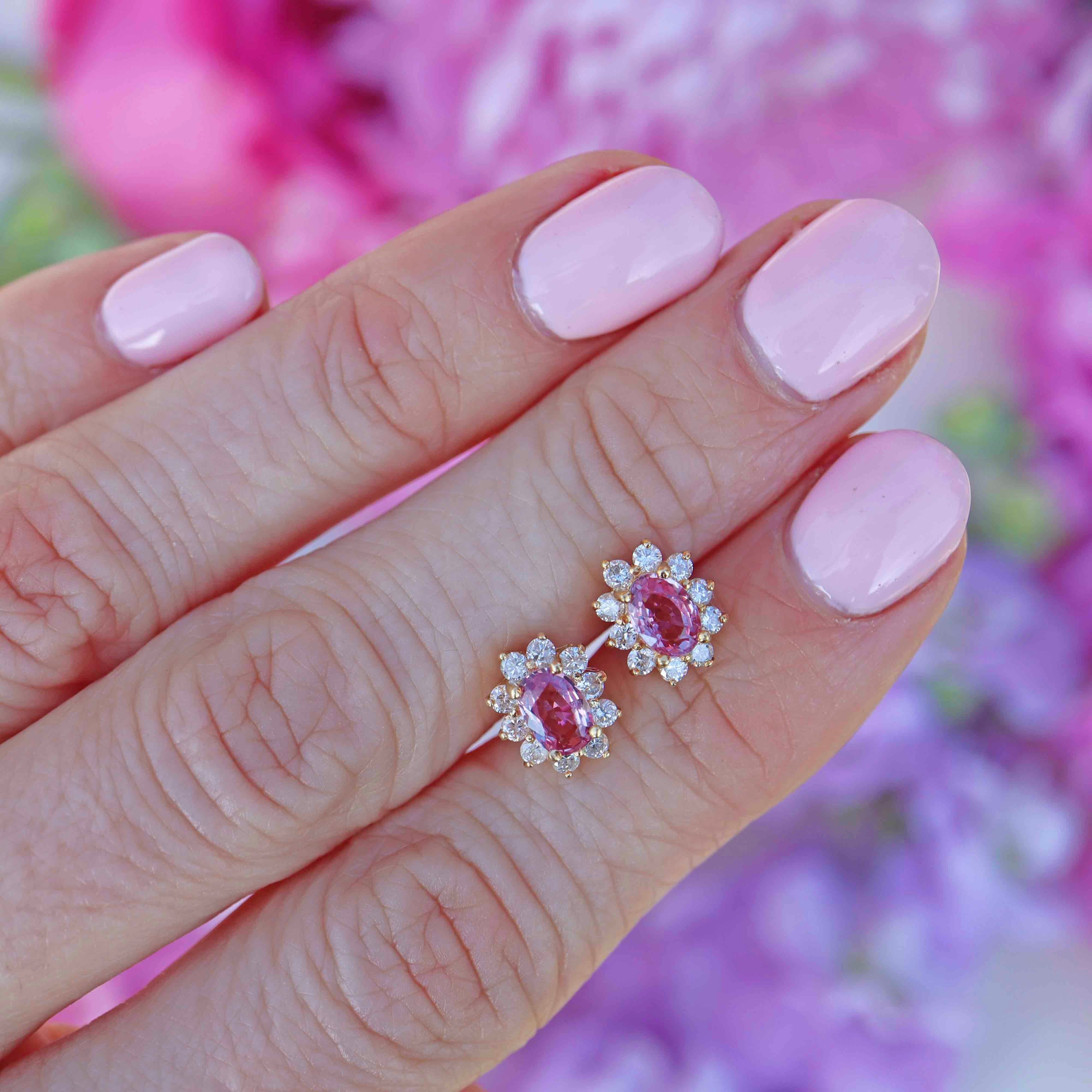 Ellibelle Jewellery Pink Sapphire & Diamond 18ct Gold Cluster Stud Earrings