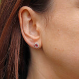 Ellibelle Jewellery Pink Sapphire & Diamond 18ct Gold Cluster Stud Earrings