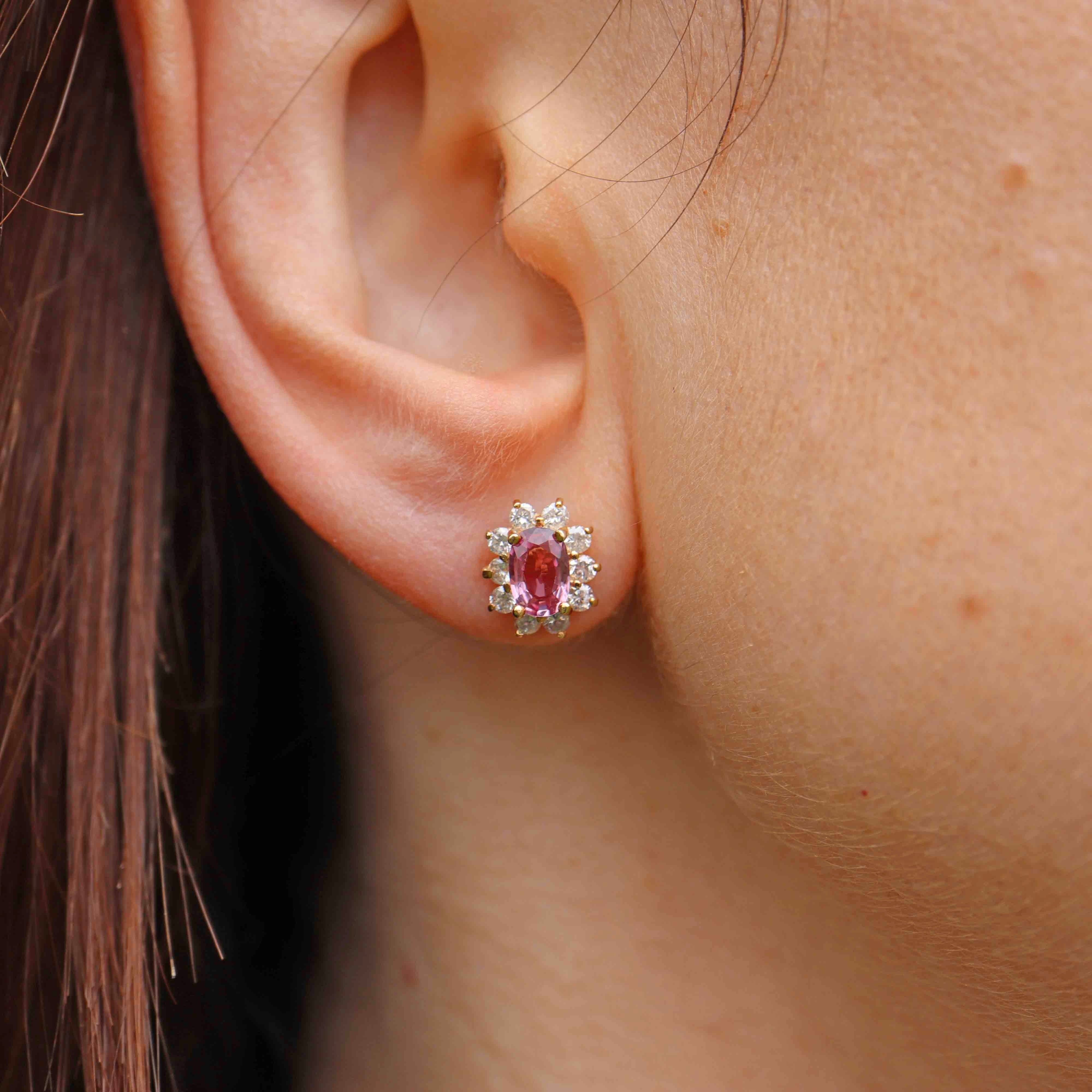 Ellibelle Jewellery Pink Sapphire & Diamond 18ct Gold Cluster Stud Earrings