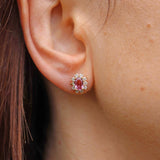 Ellibelle Jewellery Pink Sapphire & Diamond 18ct Gold Cluster Stud Earrings