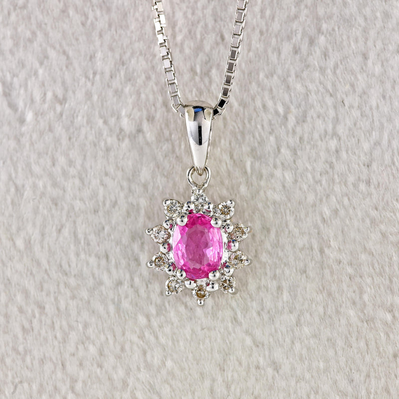 Ellibelle Jewellery Pink Sapphire & Diamond 18ct White Gold Cluster Pendant Necklace