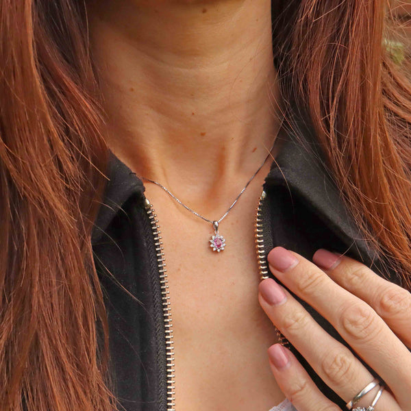 Ellibelle Jewellery Pink Sapphire & Diamond 18ct White Gold Cluster Pendant Necklace