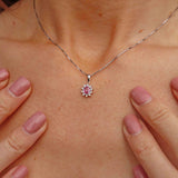 Ellibelle Jewellery Pink Sapphire & Diamond 18ct White Gold Cluster Pendant Necklace