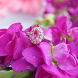 Ellibelle Jewellery Pink Sapphire & Diamond 18ct White Gold Halo Cluster Ring