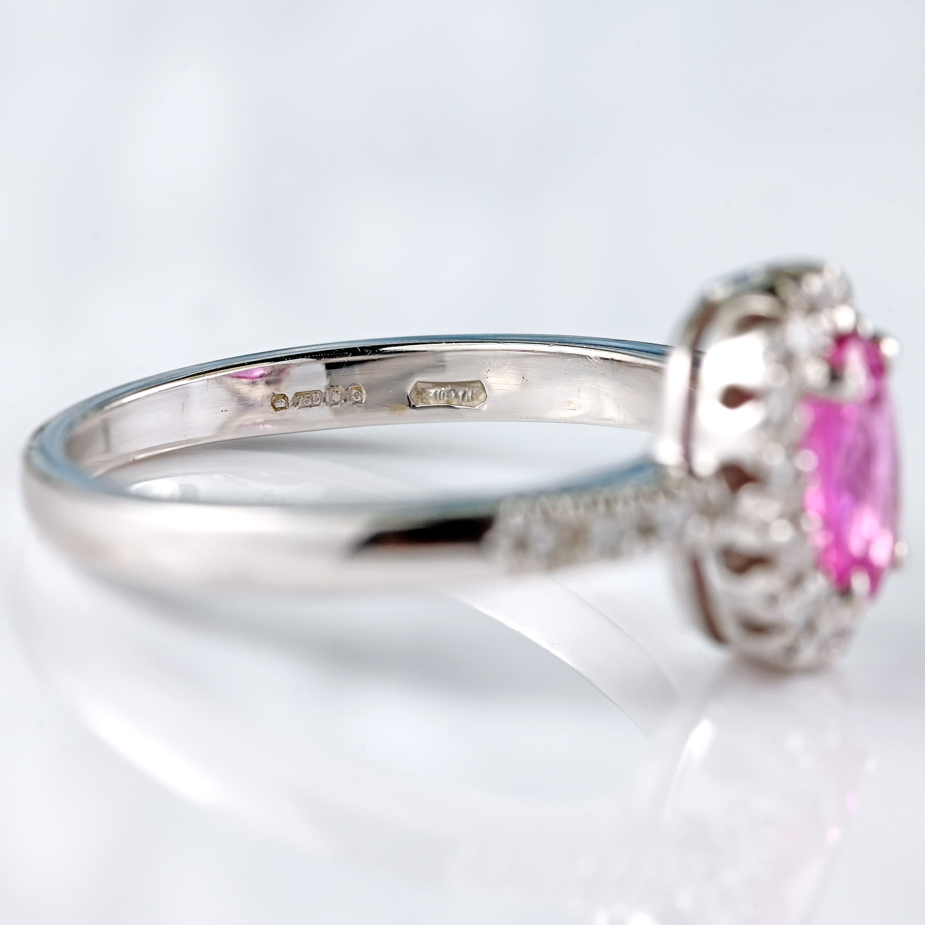Ellibelle Jewellery Pink Sapphire & Diamond 18ct White Gold Halo Cluster Ring