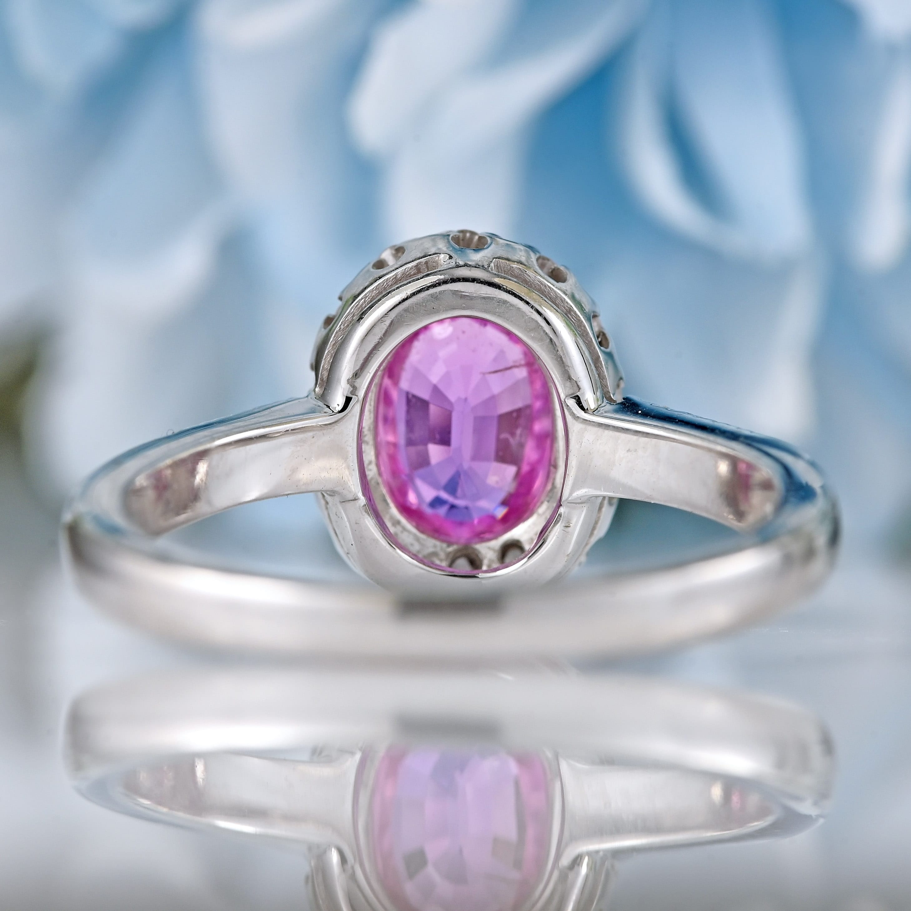 Ellibelle Jewellery Pink Sapphire & Diamond 18ct White Gold Halo Cluster Ring