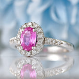 Ellibelle Jewellery Pink Sapphire & Diamond 18ct White Gold Halo Cluster Ring