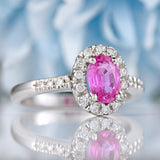 Ellibelle Jewellery Pink Sapphire & Diamond 18ct White Gold Halo Cluster Ring