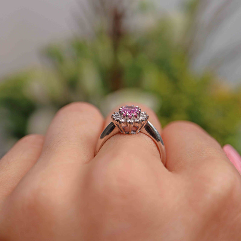 Ellibelle Jewellery Pink Sapphire & Diamond 18ct White Gold Oval Cluster Ring