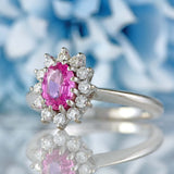 Ellibelle Jewellery Pink Sapphire & Diamond 18ct White Gold Oval Cluster Ring
