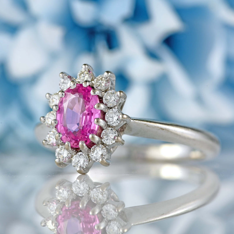 Ellibelle Jewellery Pink Sapphire & Diamond 18ct White Gold Oval Cluster Ring