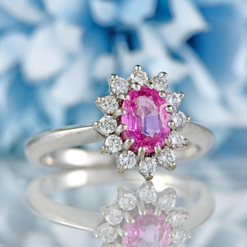 Ellibelle Jewellery Pink Sapphire & Diamond 18ct White Gold Oval Cluster Ring