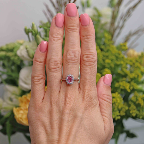 Ellibelle Jewellery Pink Sapphire & Diamond 18ct White Gold Oval Cluster Ring