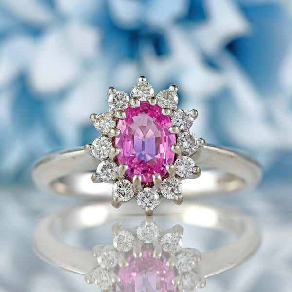 Ellibelle Jewellery Pink Sapphire & Diamond 18ct White Gold Oval Cluster Ring