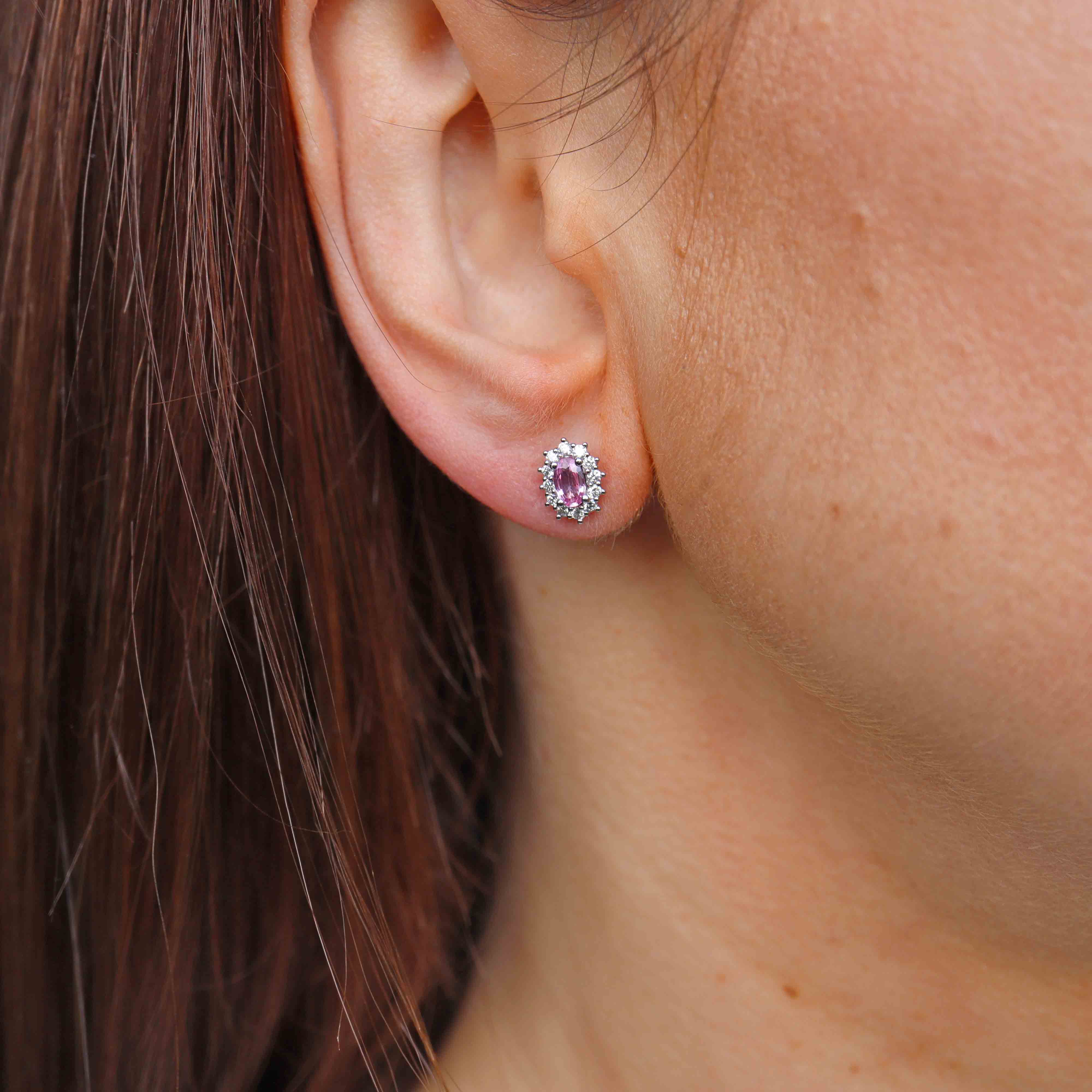 Ellibelle Jewellery Pink Sapphire & Diamond Platinum Cluster Stud Earrings