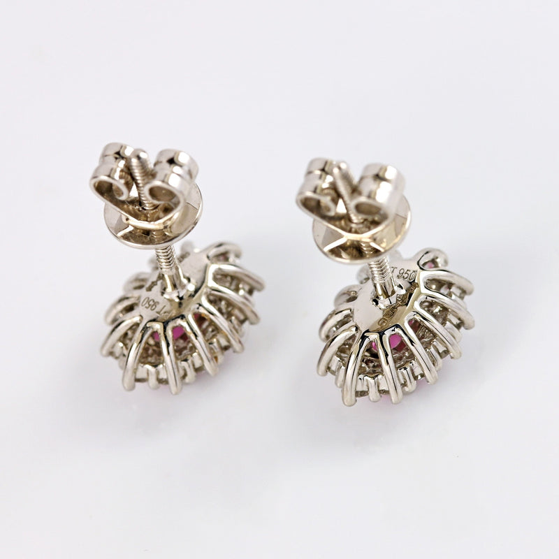 Ellibelle Jewellery Pink Sapphire & Diamond Platinum Cluster Stud Earrings