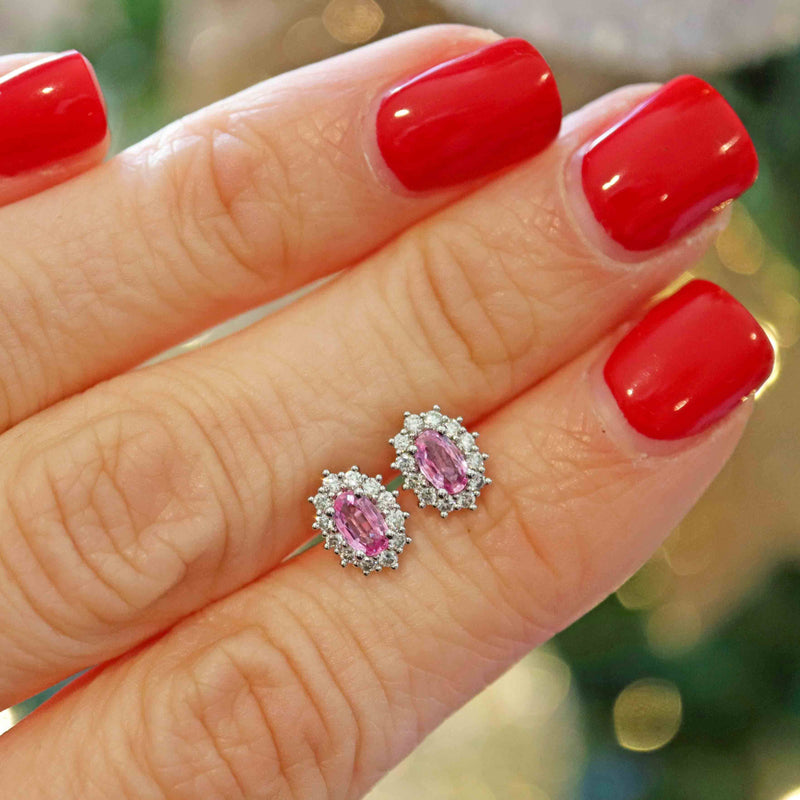 Ellibelle Jewellery Pink Sapphire & Diamond Platinum Cluster Stud Earrings