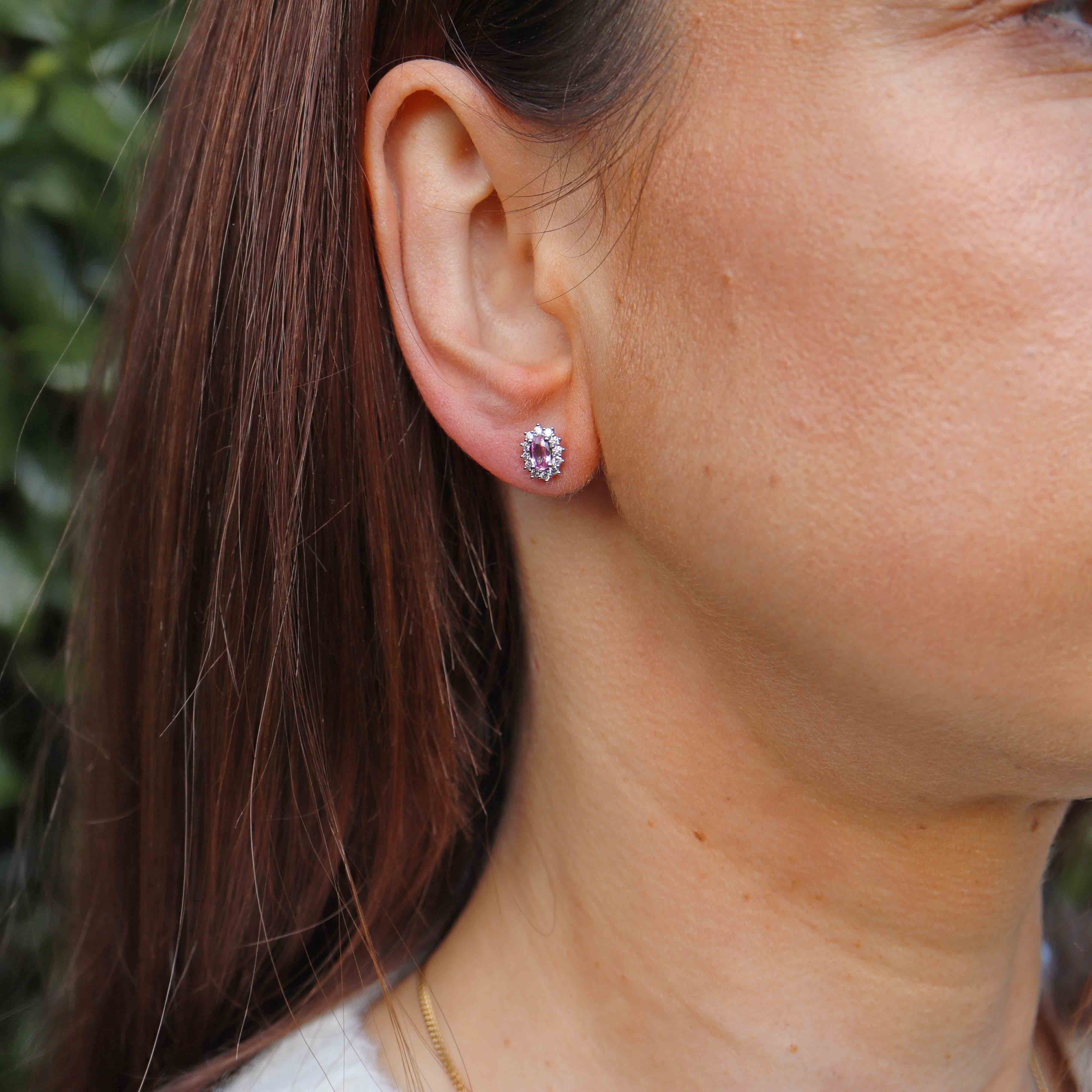 Ellibelle Jewellery Pink Sapphire & Diamond Platinum Cluster Stud Earrings