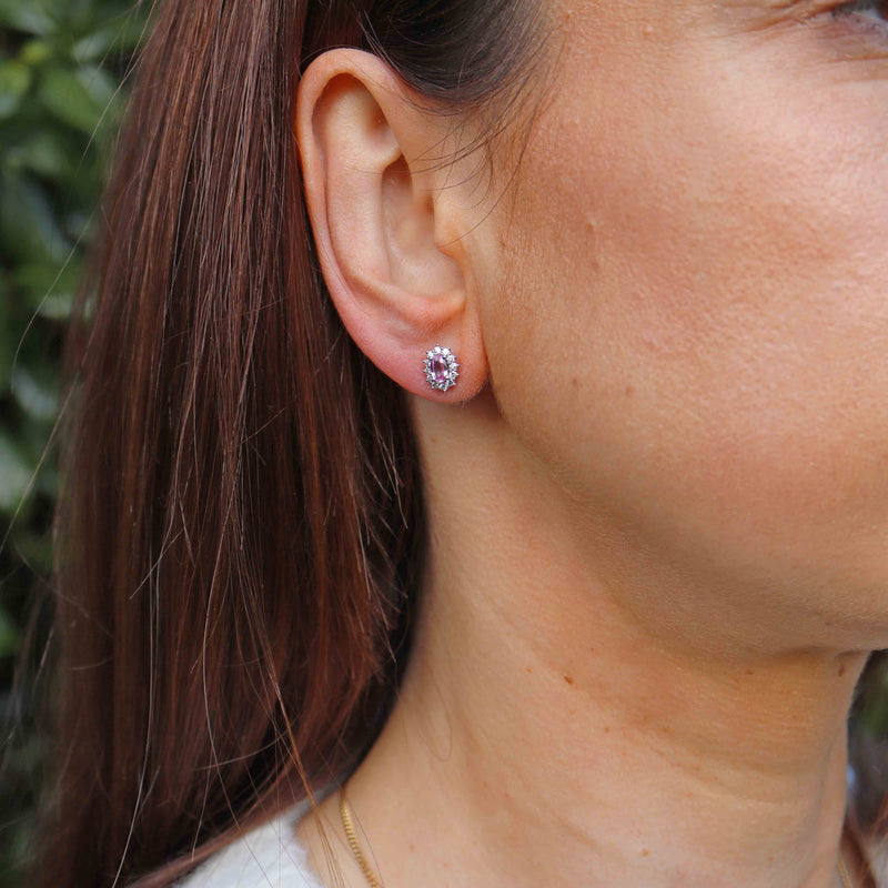 Ellibelle Jewellery Pink Sapphire & Diamond Platinum Cluster Stud Earrings