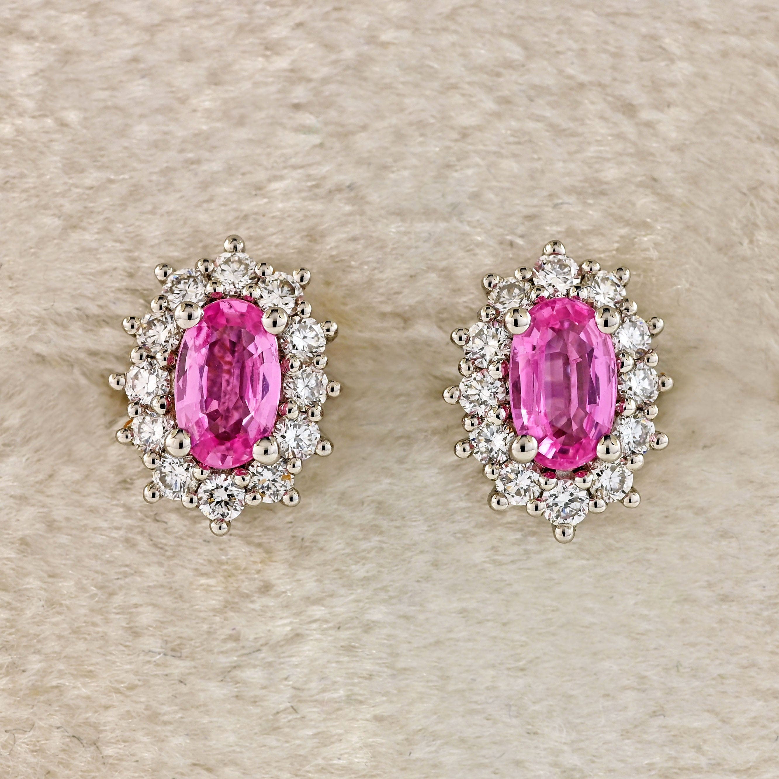 Ellibelle Jewellery Pink Sapphire & Diamond Platinum Cluster Stud Earrings