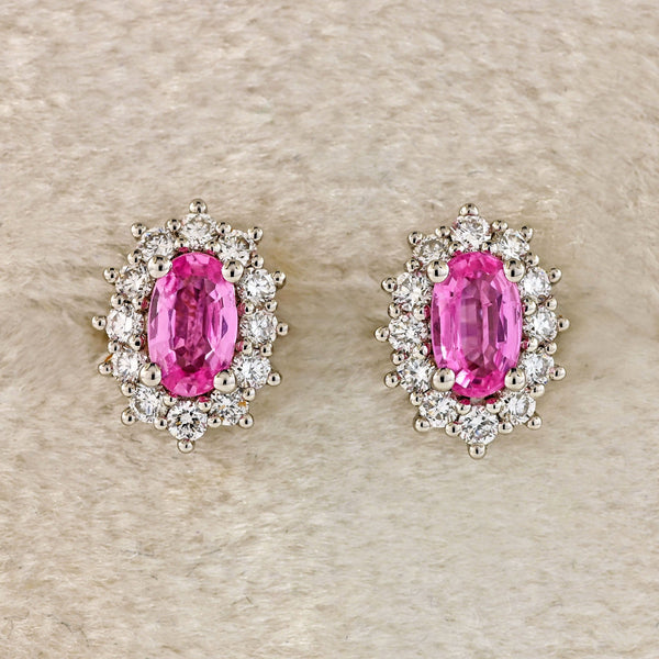 Ellibelle Jewellery Pink Sapphire & Diamond Platinum Cluster Stud Earrings