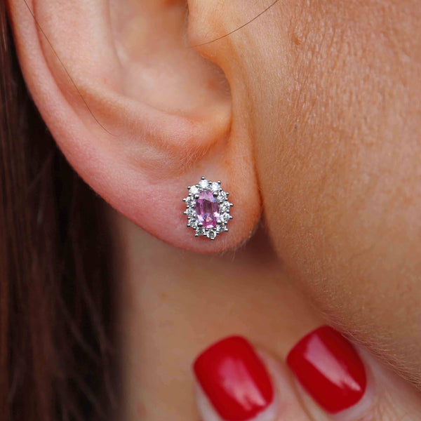 Ellibelle Jewellery Pink Sapphire & Diamond Platinum Cluster Stud Earrings