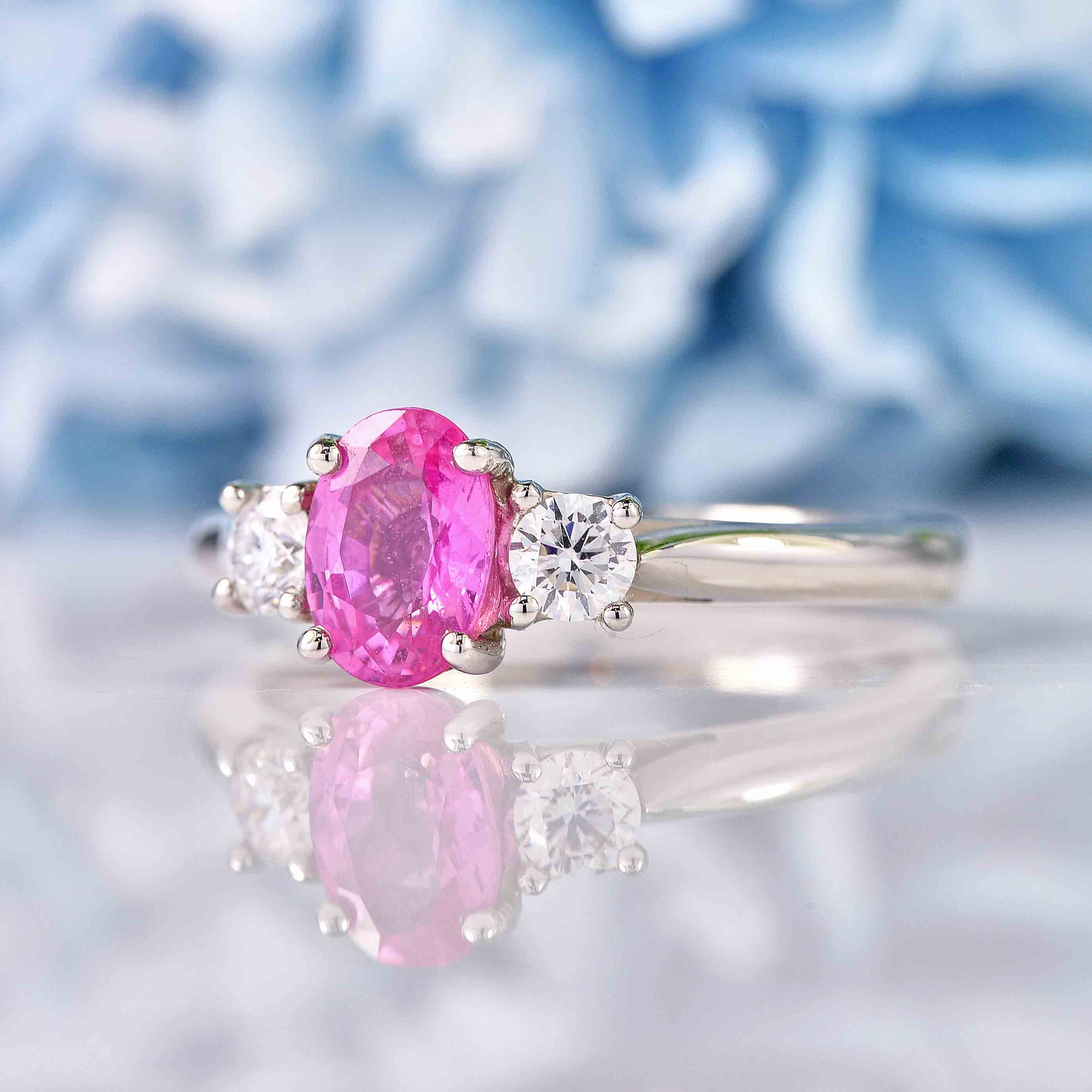 Oval Pink Sapphire Engagement Rings Pink Sapphire Diamond Platinum