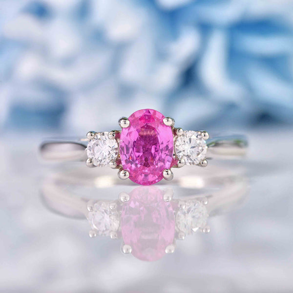 Ellibelle Jewellery Pink Sapphire & Diamond Platinum Oval Three-Stone Engagement Ring (0.93ct)