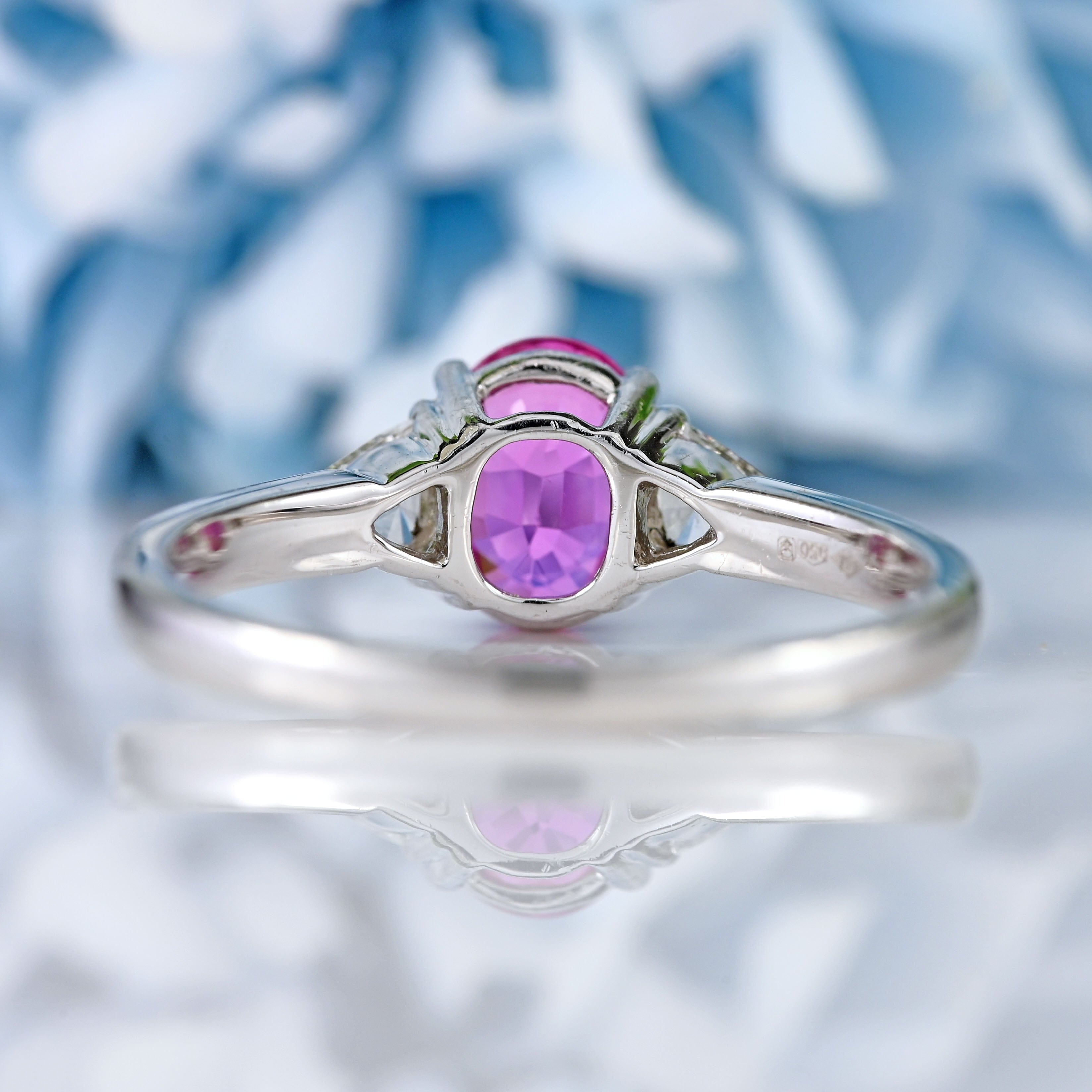 Ellibelle Jewellery Pink Sapphire & Trillion-Cut Diamond Platinum Three-Stone Engagement Ring