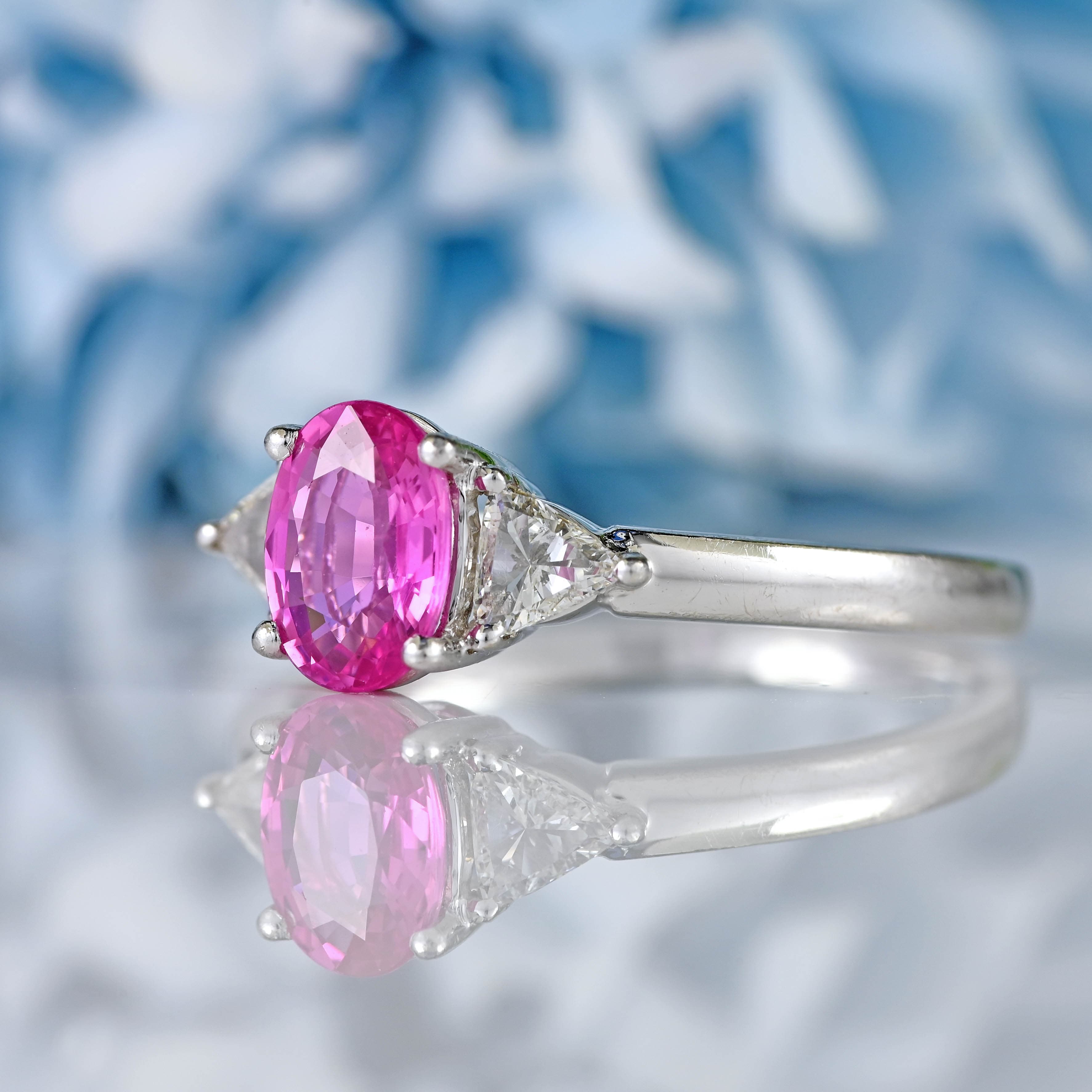 Ellibelle Jewellery Pink Sapphire & Trillion-Cut Diamond Platinum Three-Stone Engagement Ring