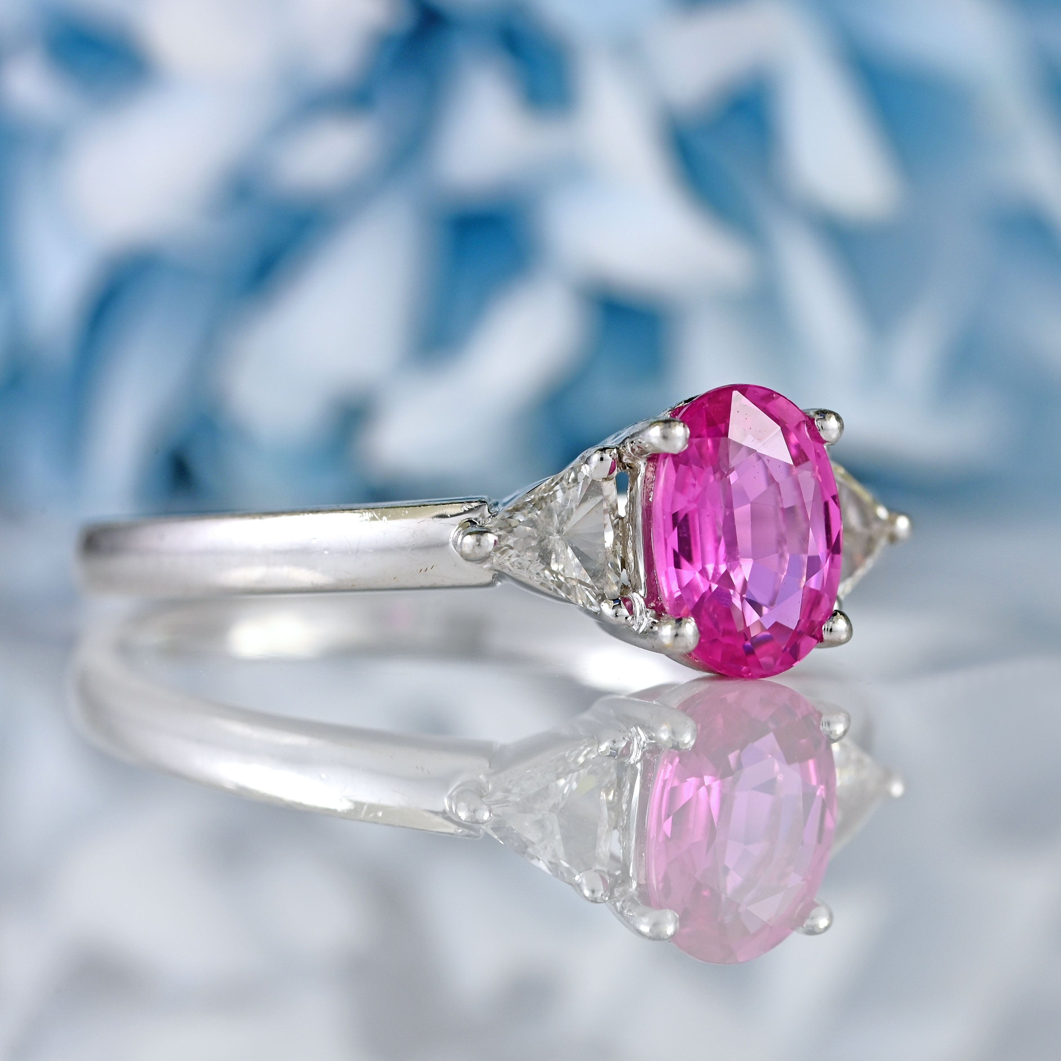 Ellibelle Jewellery Pink Sapphire & Trillion-Cut Diamond Platinum Three-Stone Engagement Ring