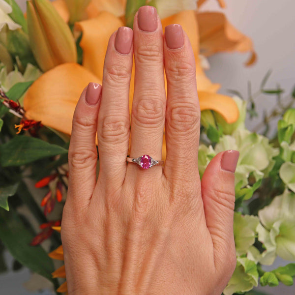 Ellibelle Jewellery Pink Sapphire & Trillion-Cut Diamond Platinum Three-Stone Engagement Ring