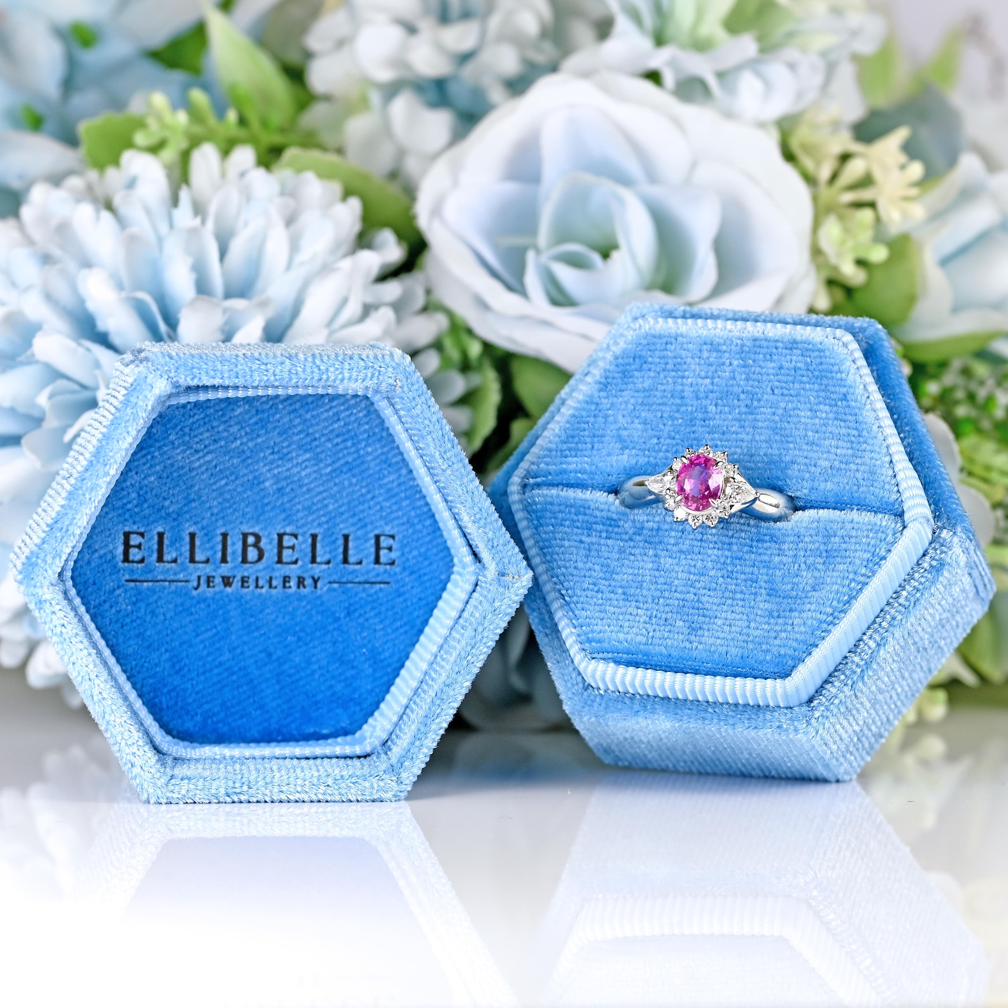 Ellibelle Jewellery Pink Sapphire & Vari-Cut Diamond Platinum Cluster Ring