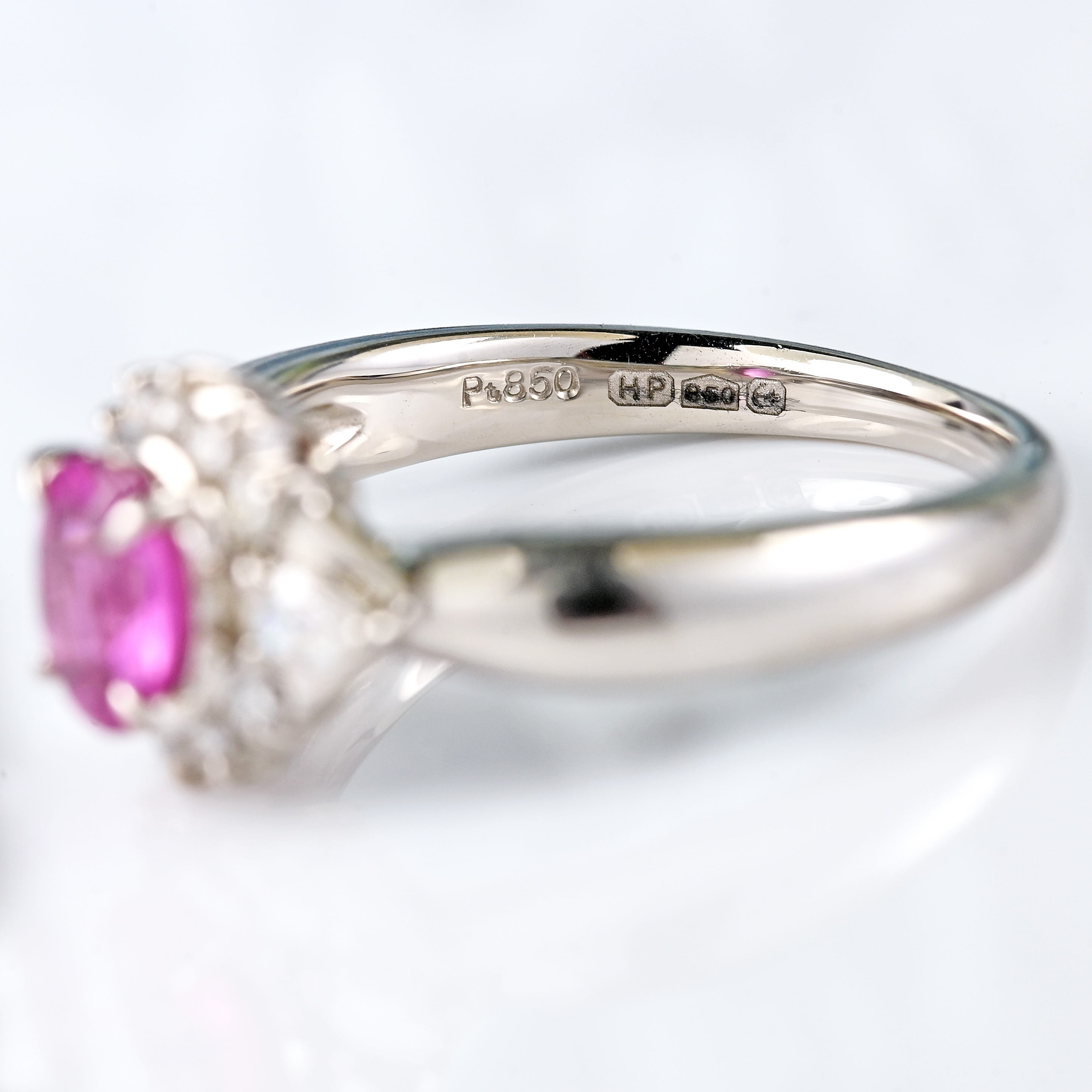 Ellibelle Jewellery Pink Sapphire & Vari-Cut Diamond Platinum Cluster Ring
