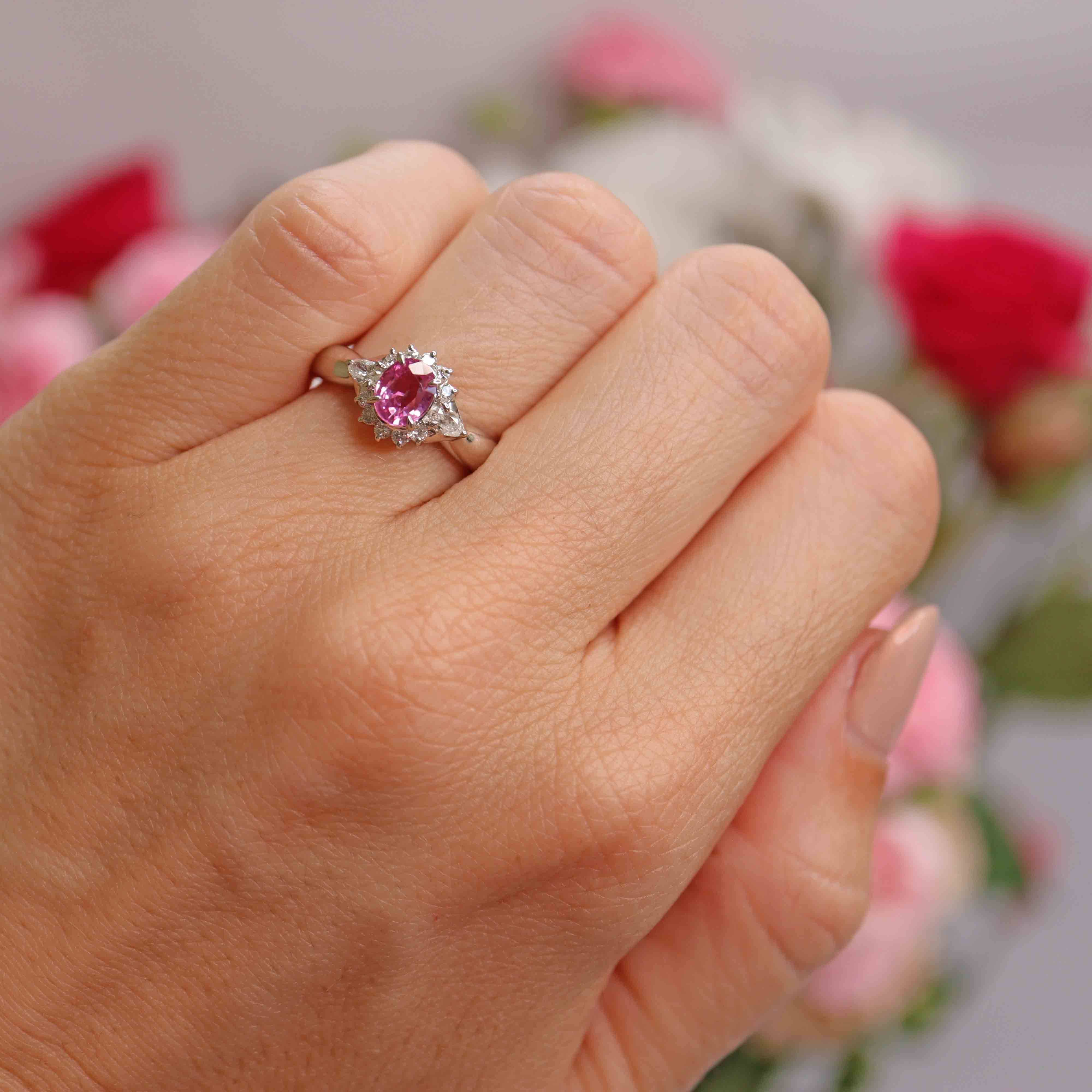 Ellibelle Jewellery Pink Sapphire & Vari-Cut Diamond Platinum Cluster Ring