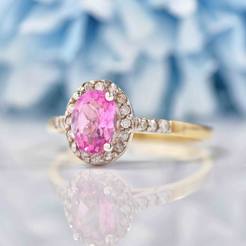 Ellibelle Jewellery Pink Topaz & Diamond 9ct Gold Halo Ring