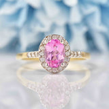 Ellibelle Jewellery Pink Topaz & Diamond 9ct Gold Halo Ring