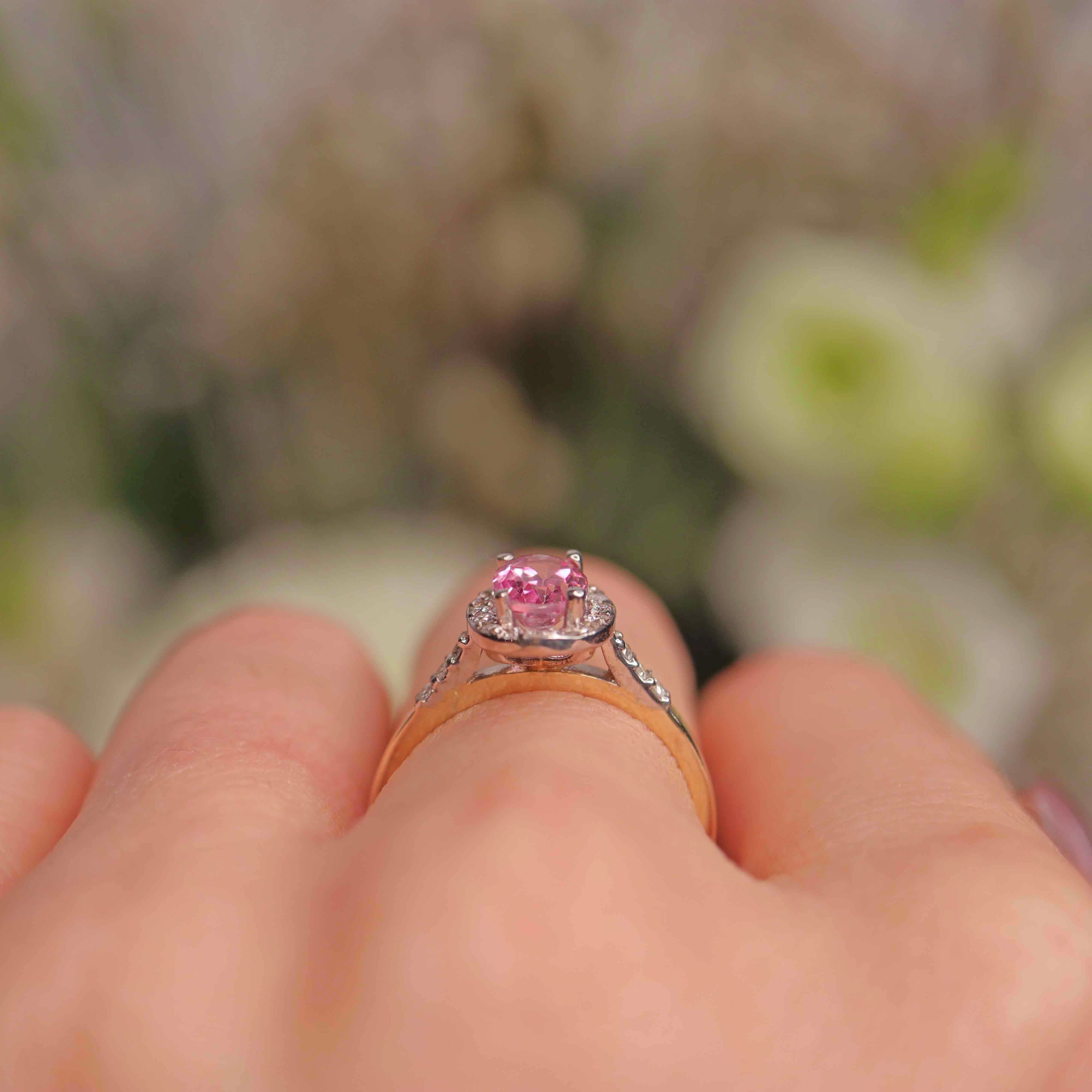 Ellibelle Jewellery Pink Topaz & Diamond 9ct Gold Halo Ring