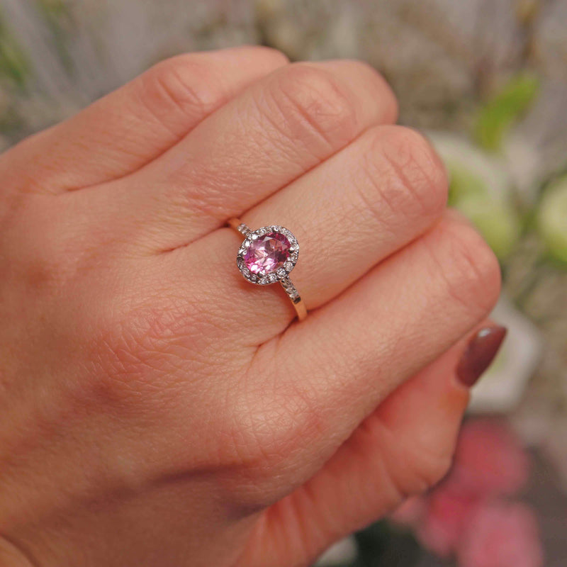 Ellibelle Jewellery Pink Topaz & Diamond 9ct Gold Halo Ring