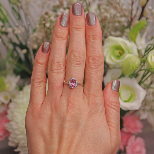 Ellibelle Jewellery Pink Topaz & Diamond 9ct Gold Halo Ring