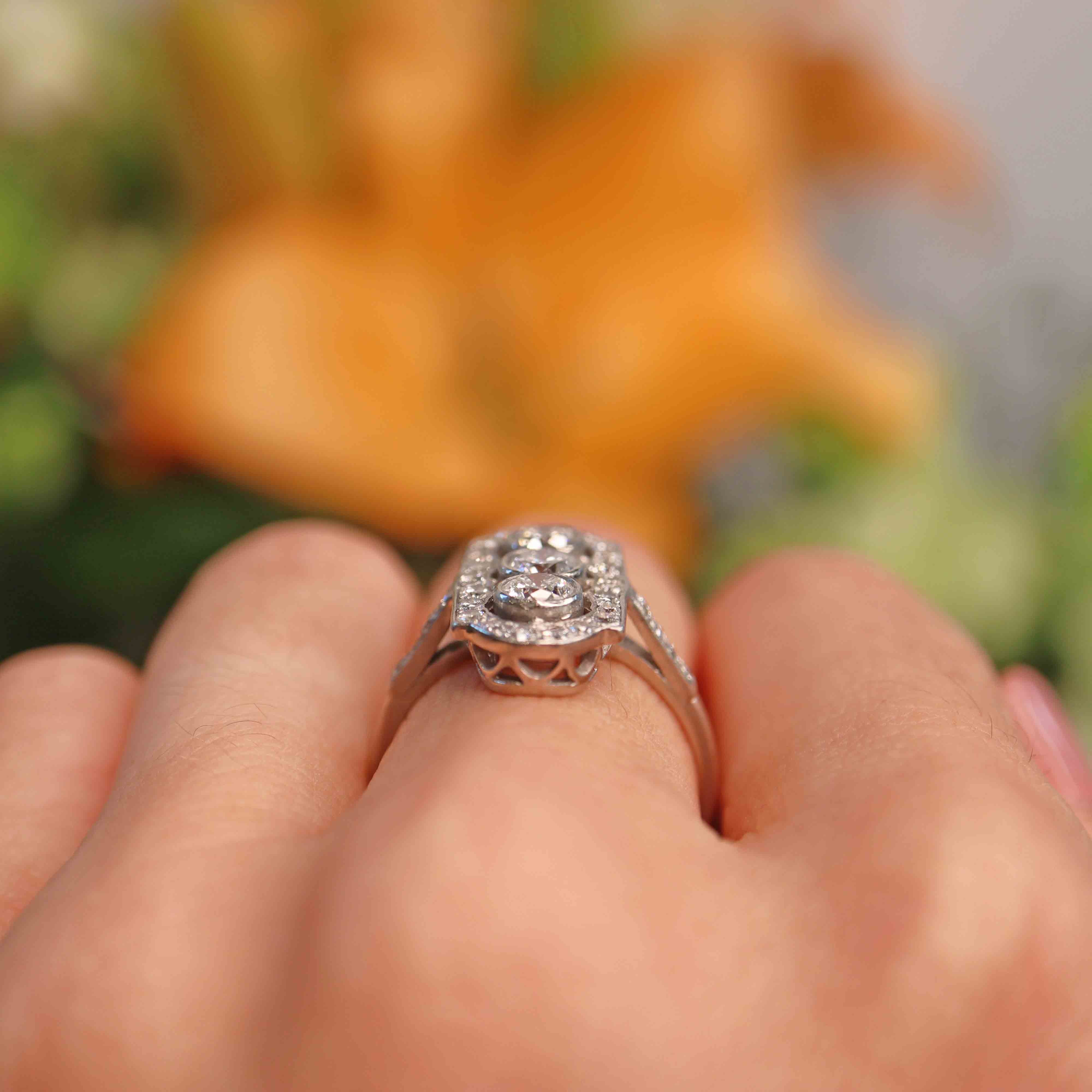 Ellibelle Jewellery Platinum & Diamond Trilogy Cluster Ring (1.00ct)