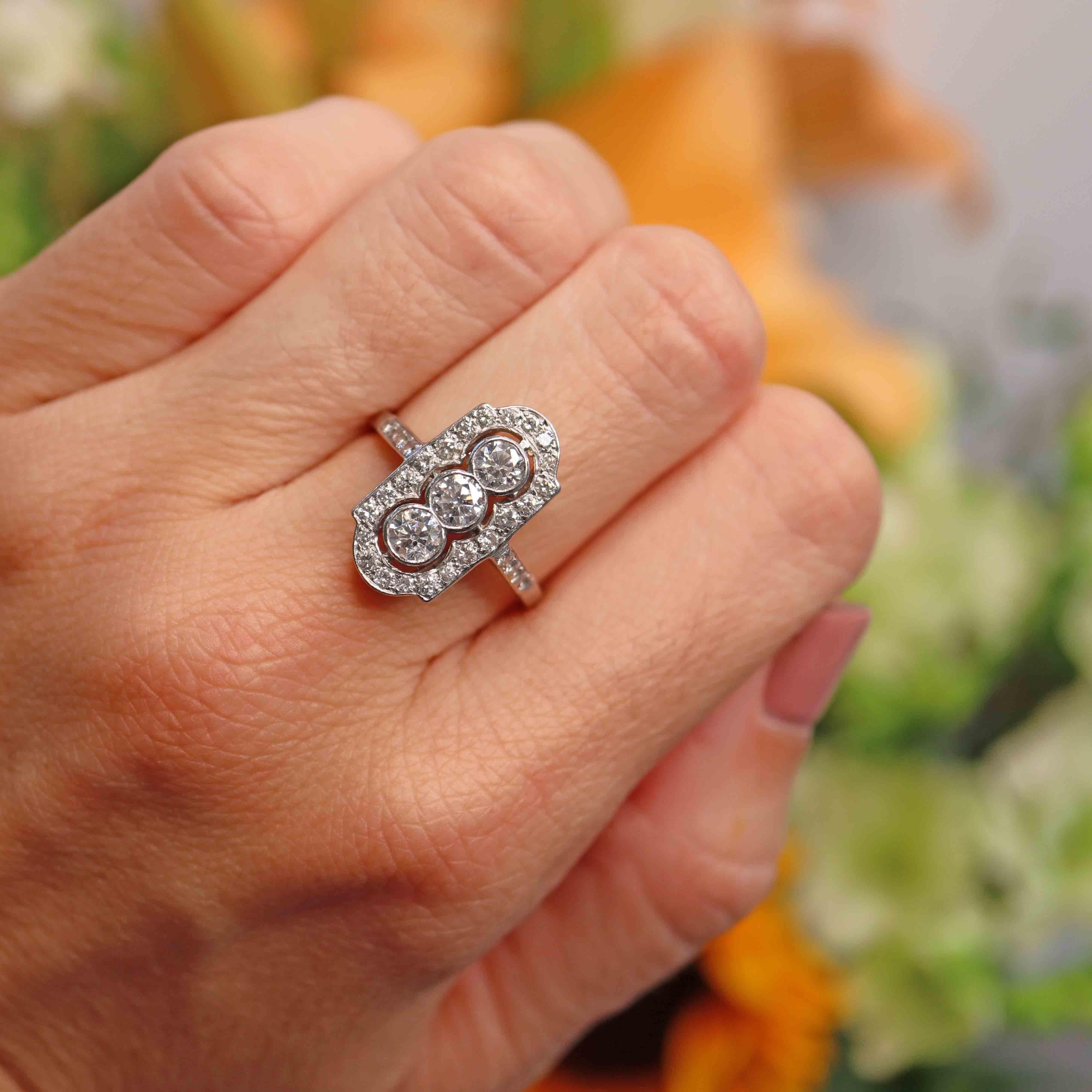Ellibelle Jewellery Platinum & Diamond Trilogy Cluster Ring (1.00ct)