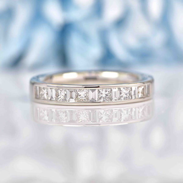 Ellibelle Jewellery Princess & Baguette Diamond Platinum Half Eternity Band Ring (0.70cts)