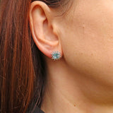 Ellibelle Jewellery Princess-Cut Aquamarine & Diamond 18ct White Gold Cluster Stud Earrings