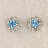 Ellibelle Jewellery Princess-Cut Aquamarine & Diamond 18ct White Gold Cluster Stud Earrings