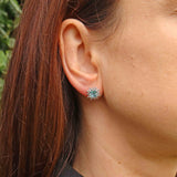 Ellibelle Jewellery Princess-Cut Aquamarine & Diamond 18ct White Gold Cluster Stud Earrings