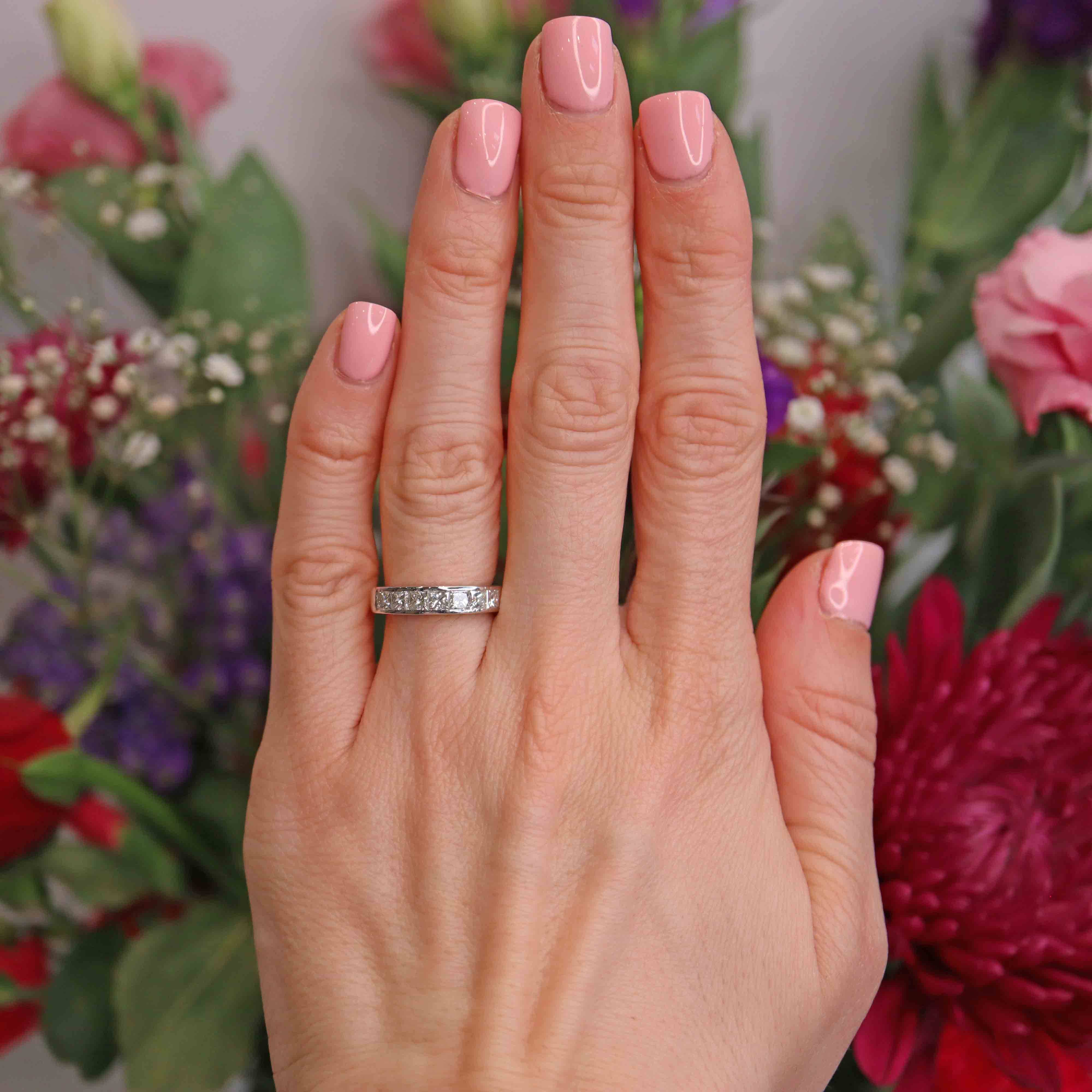 Ellibelle Jewellery Princess-Cut Diamond 18ct White Gold Half-Eternity Wedding Band Ring (1.05cts)