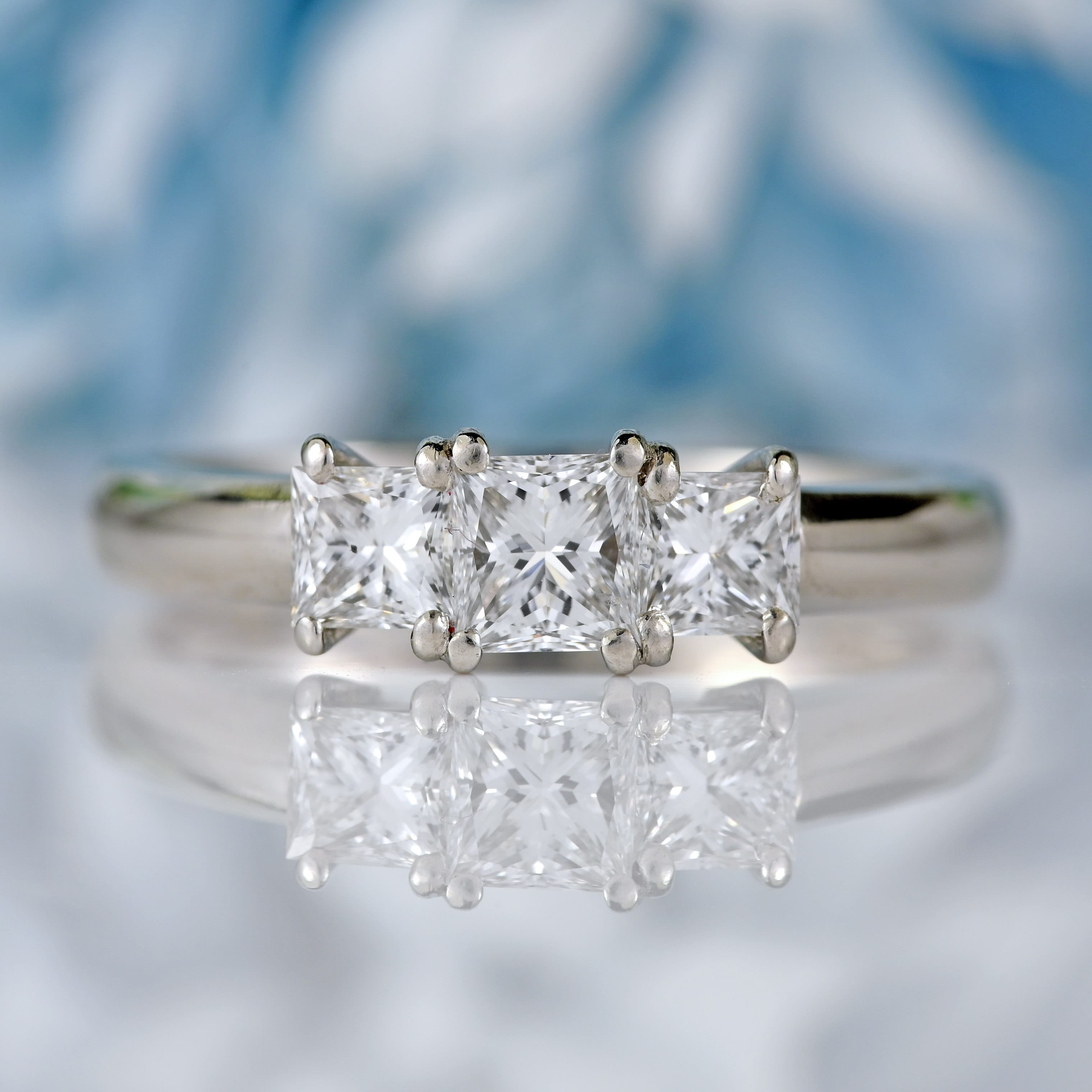 Ellibelle Jewellery Princess-Cut Diamond Platinum Three-Stone Trilogy Ring (0.75cts)