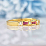 Ellibelle Jewellery Princess-Cut Ruby & Diamond 18ct Gold Half-Eternity Band Ring