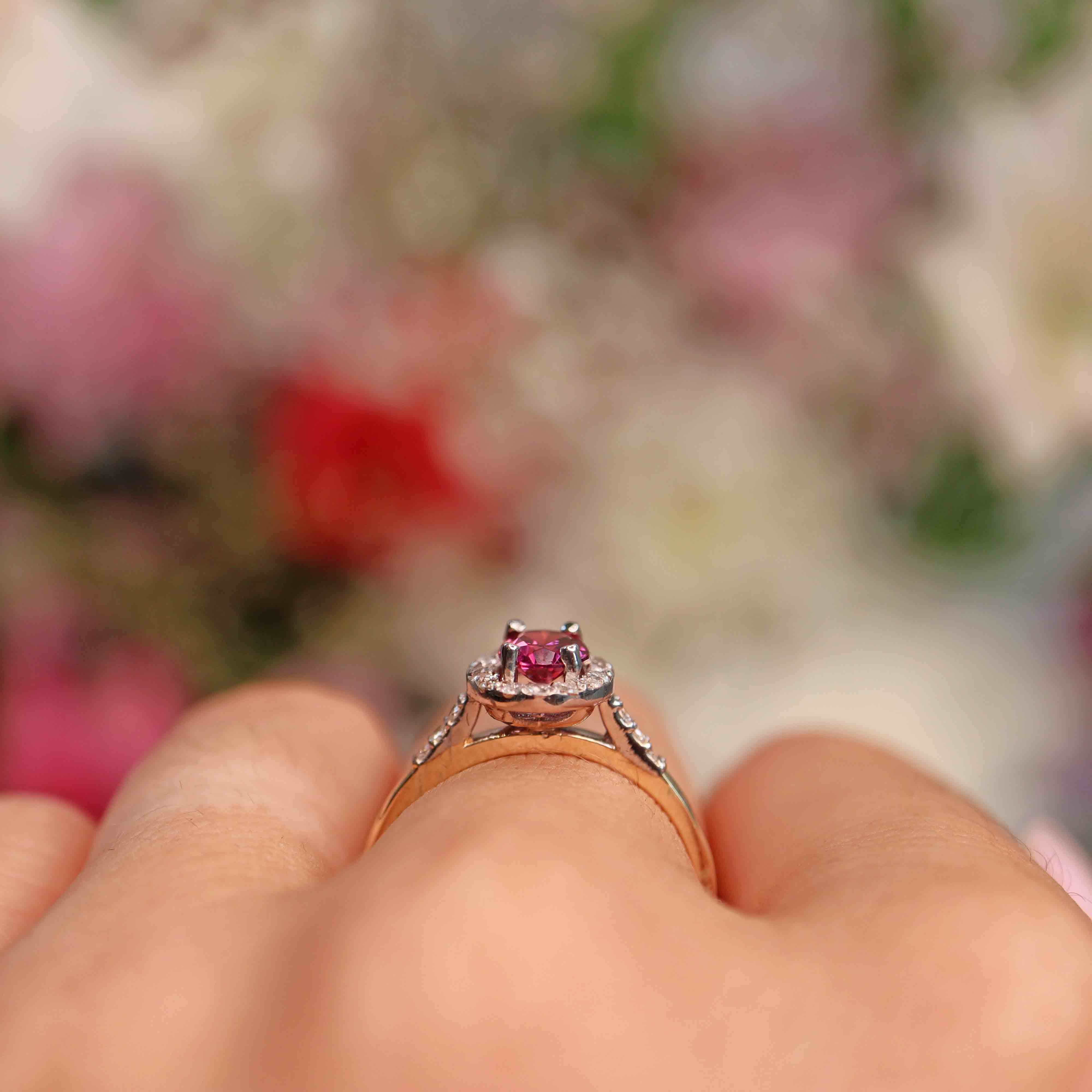 Ellibelle Jewellery Rhodolite Garnet & Diamond 9ct Gold Halo Ring